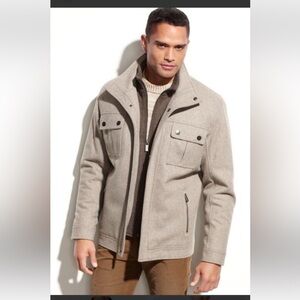 Michael Kors Men's Wool-Blend Coat Taupe Size L